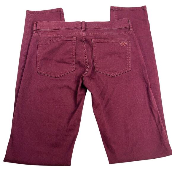 Tory Burch Super Skinny Jean Burgundy Cranberry Stretch Denim Mid Rise Size 27 - Picture 10 of 14